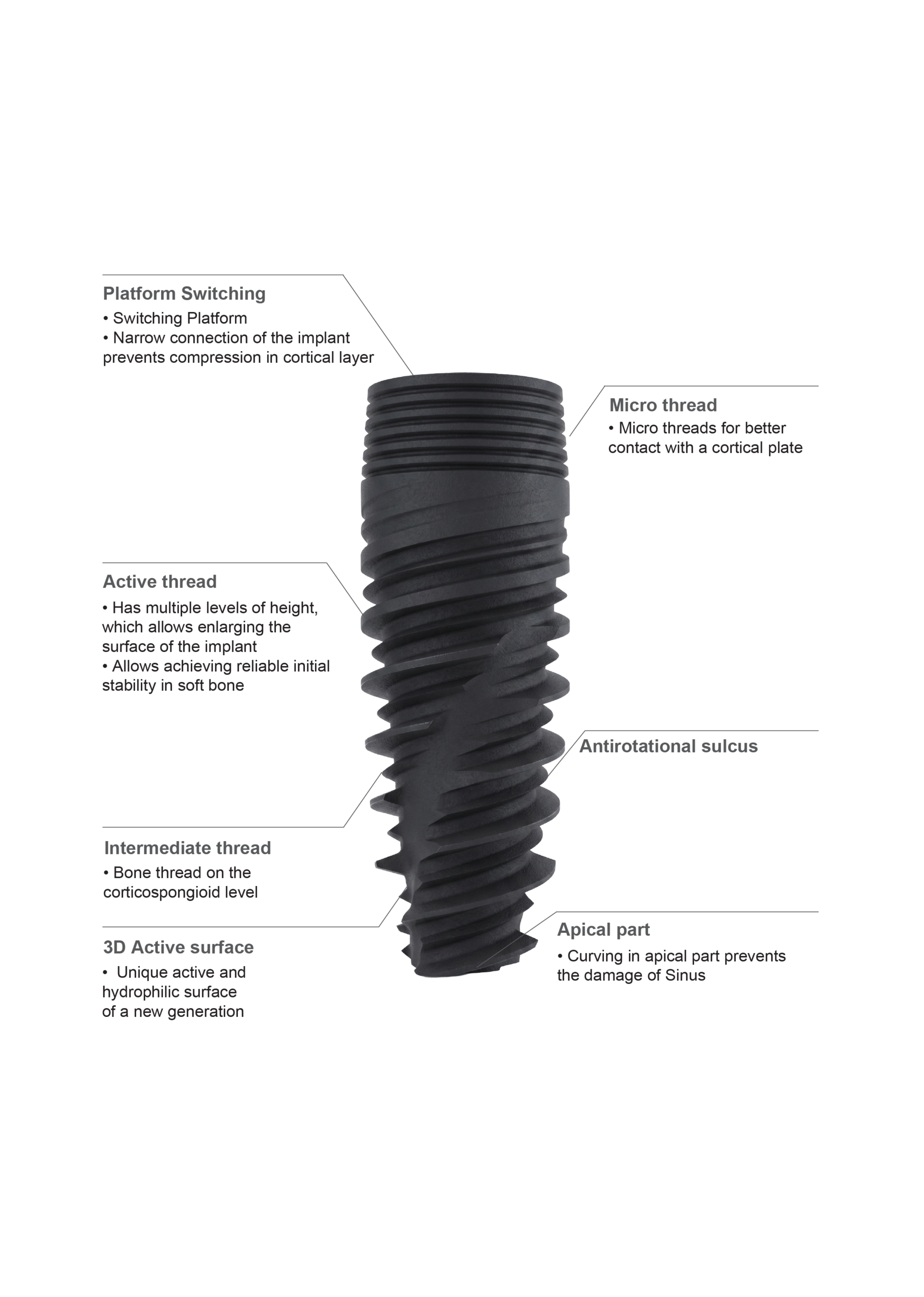 Zahntium implant design features